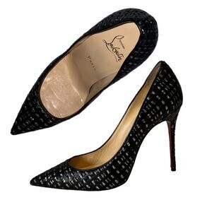 Christian Louboutin So Kate Mosaico Nappa Black Silver Stiletto Heels Size 38.5